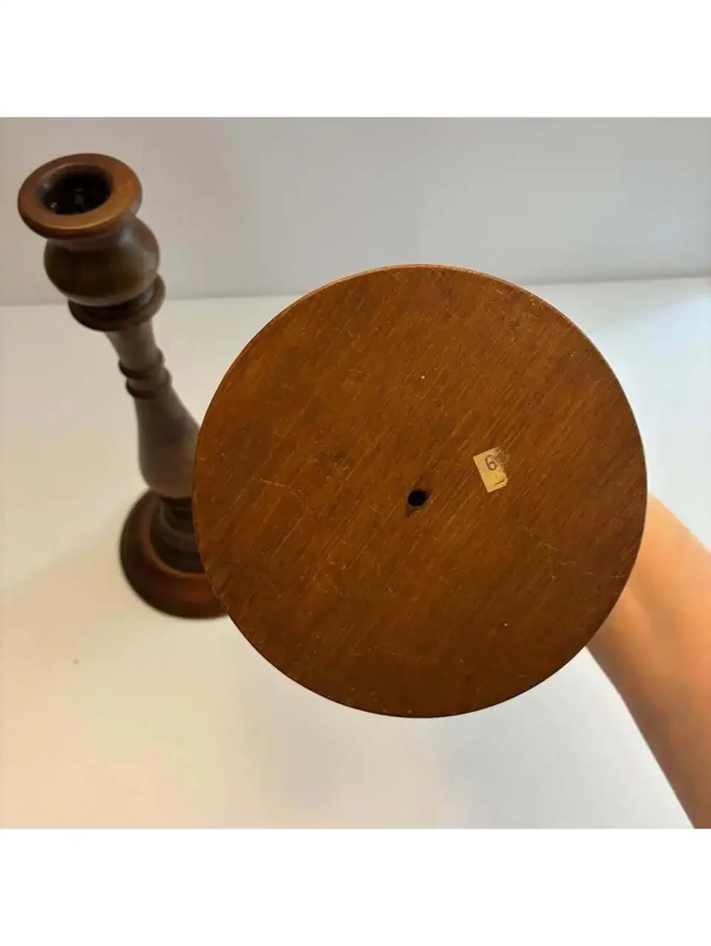 Pair Vintage Turned Wood Candlestick Holders Dark Wood Taper Candle Stands